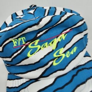 Vintage 90s Zebra Striped Hat Cap Snap Back F/T Saga Sea Ship Nautical Blue